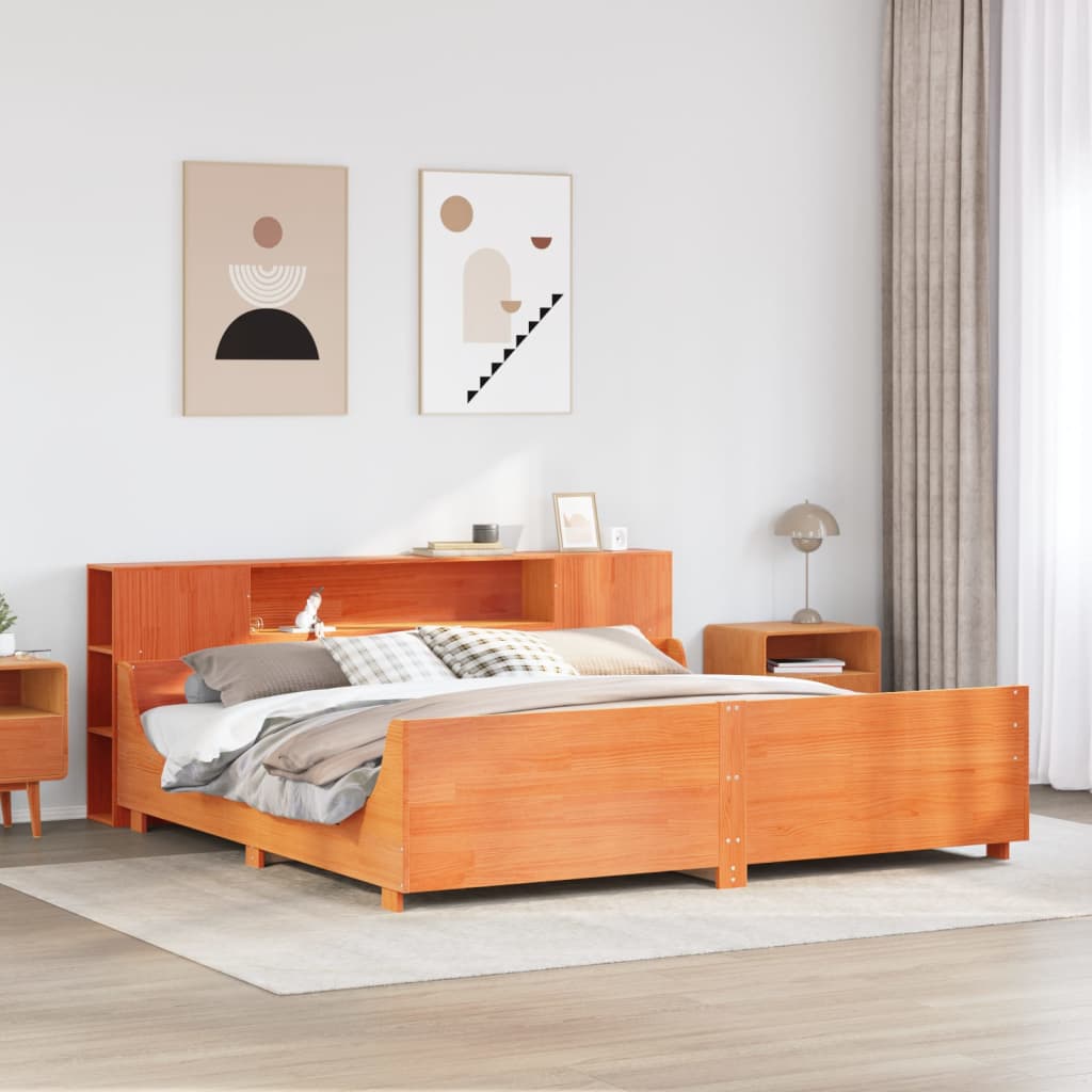 Bed Frame without Mattress Wax Brown 200x200 cm Solid Wood Pine