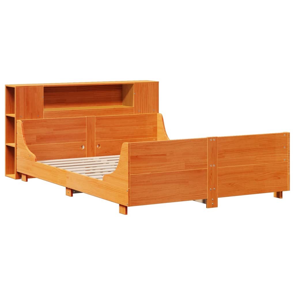 Bed Frame without Mattress Wax Brown 135x190 cm Double Solid Wood Pine