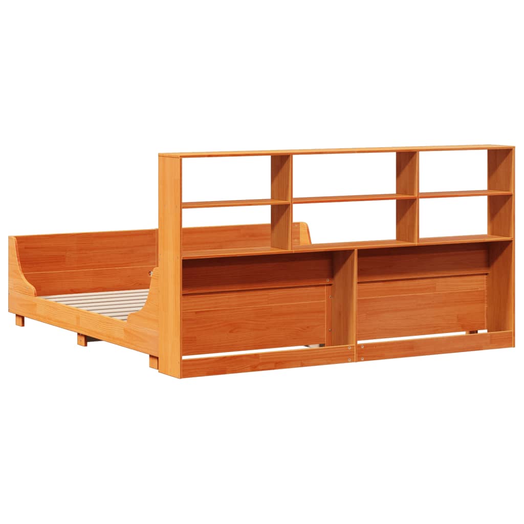 Bookcase Bed without Mattress Wax Brown 200x200 cm Solid Wood