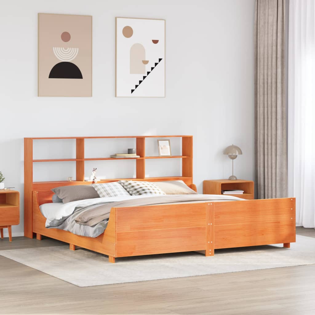 Bookcase Bed without Mattress Wax Brown 200x200 cm Solid Wood