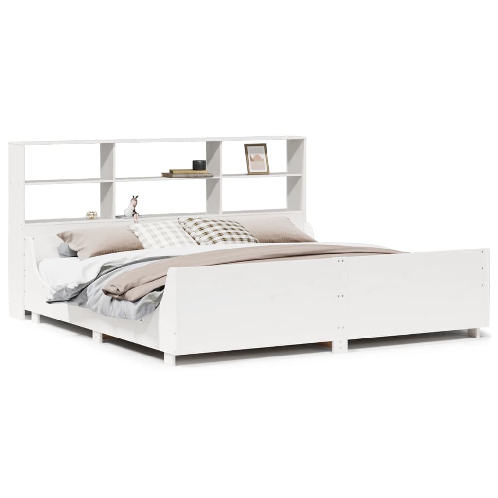 Bookcase Bed without Mattress White 180x200 cm Super King Solid Wood