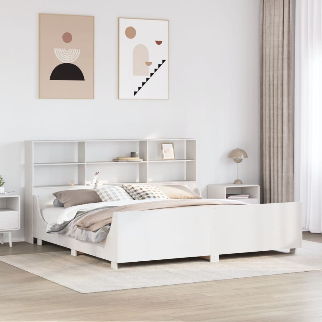 Bookcase Bed without Mattress White 180x200 cm Super King Solid Wood