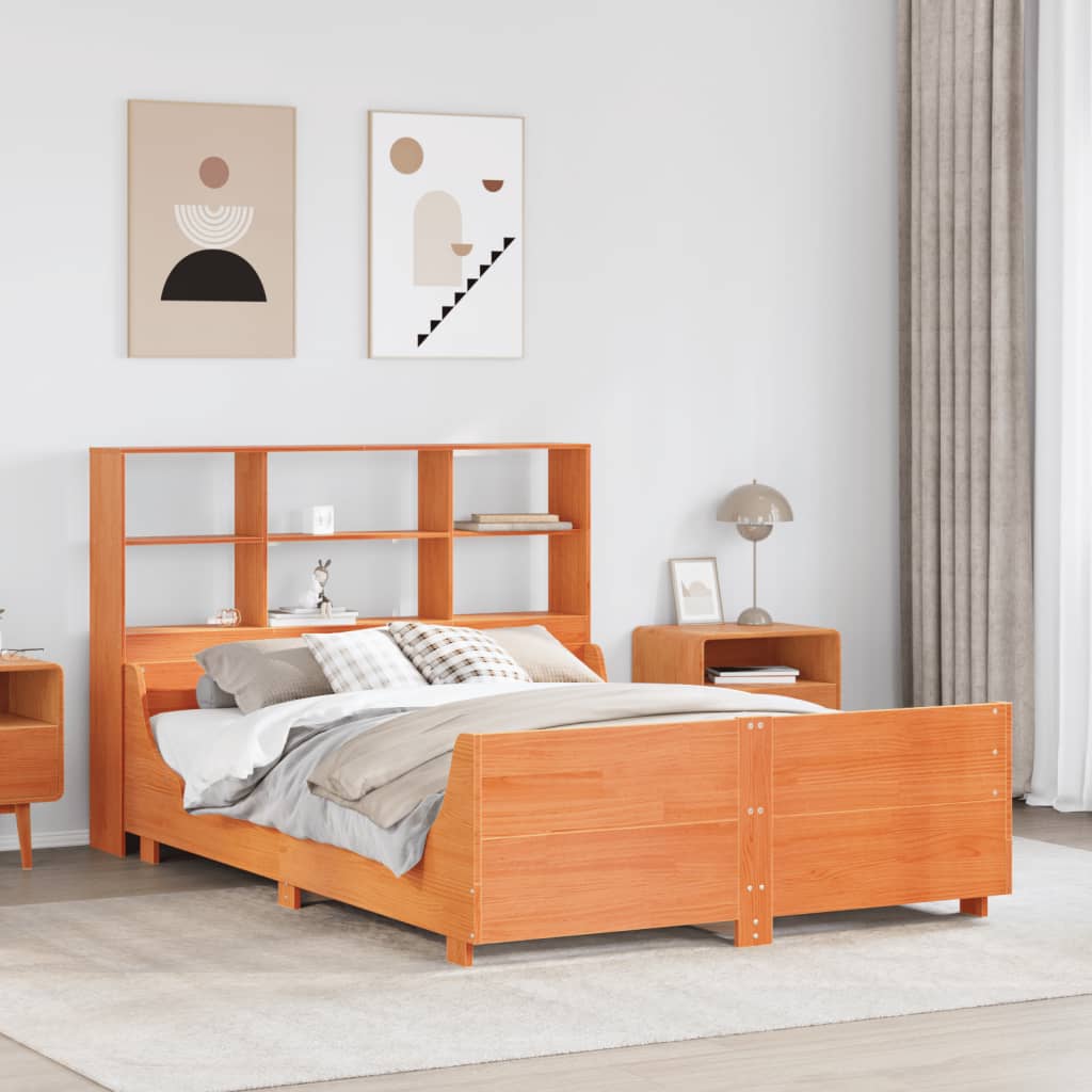 Bookcase Bed without Mattress Wax Brown 160x200 cm Solid Wood