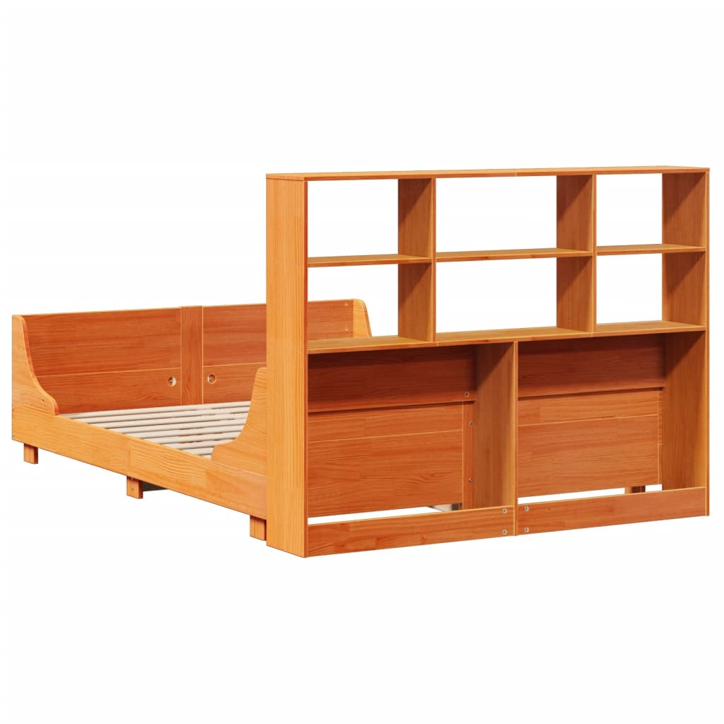 Bookcase Bed without Mattress Wax Brown 150x200 cm King Size Solid Wood
