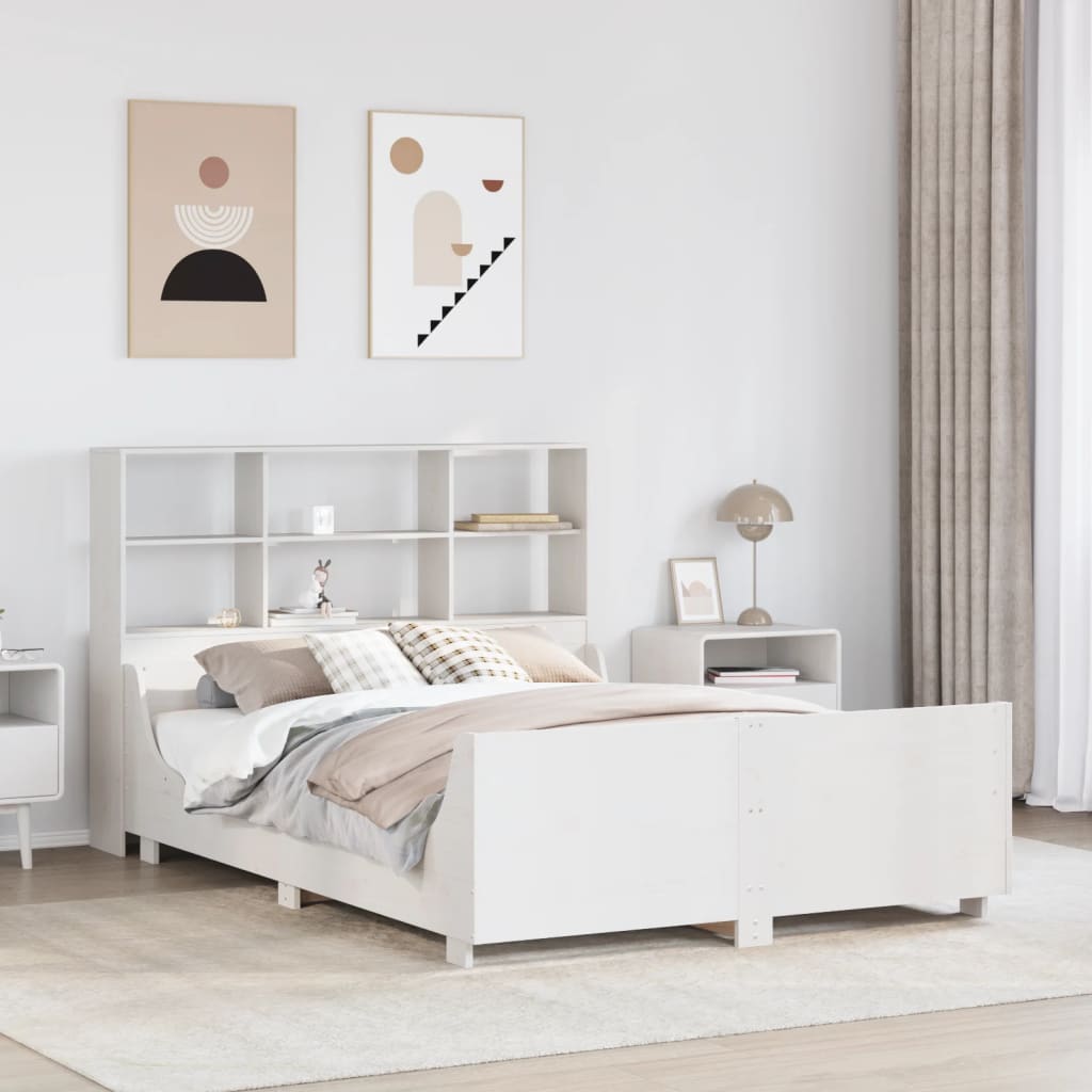 Bookcase Bed without Mattress White 140x190 cm Solid Wood