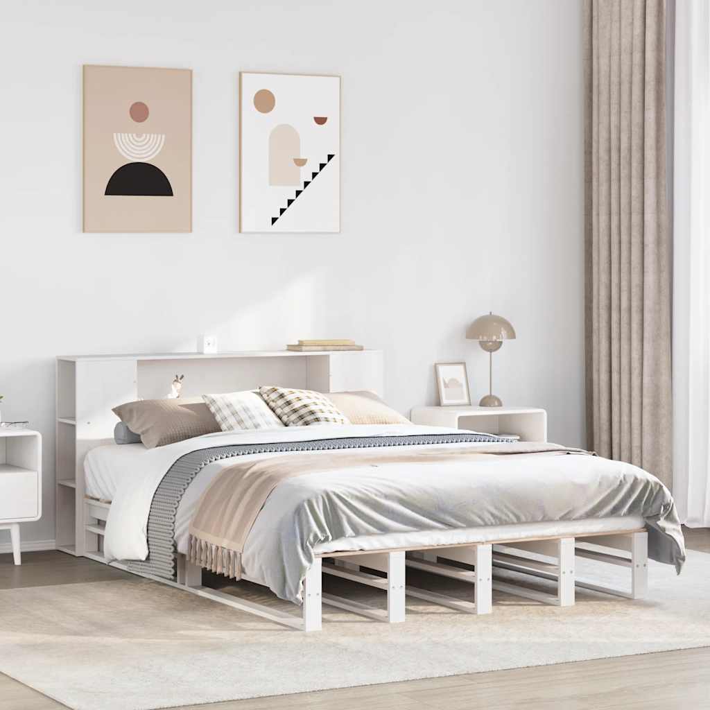 Bookcase Bed without Mattress White 150x200 cm King Size Solid Wood