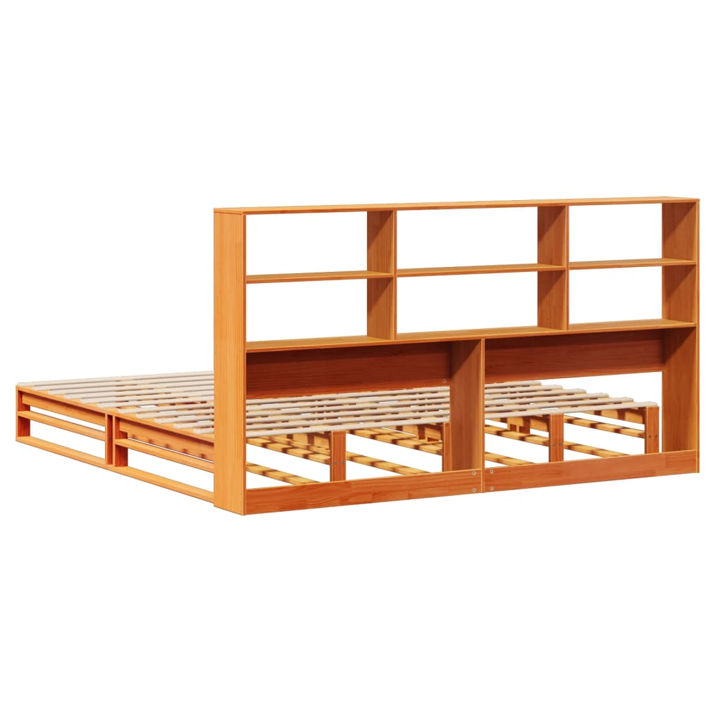 Bookcase Bed without Mattress Wax Brown 200x200 cm Solid Wood
