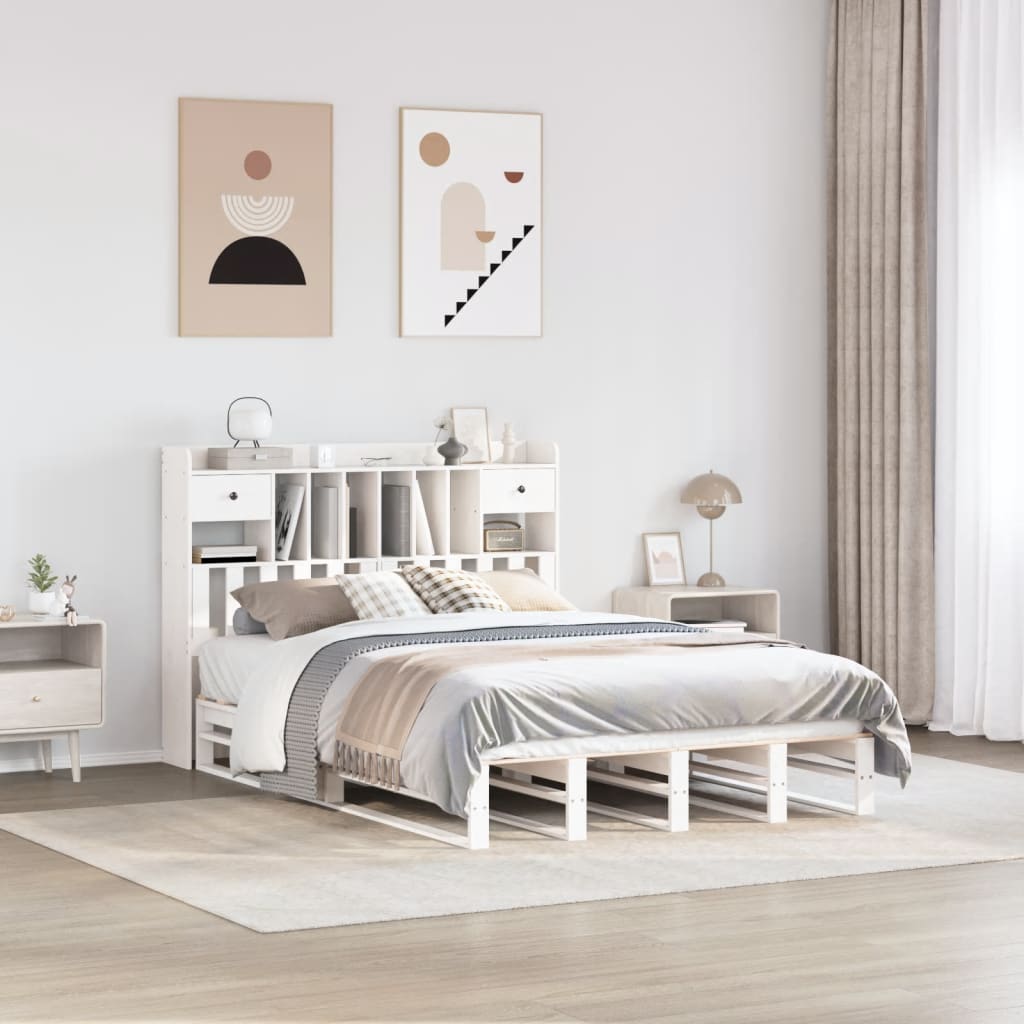 Bookcase Bed without Mattress White 160x200 cm Solid Wood Pine