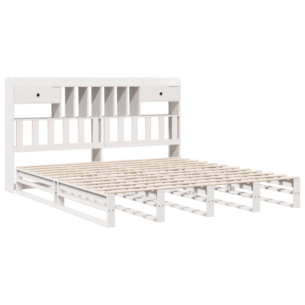 Bookcase Bed without Mattress White 180x200 cm Super King Solid Wood Pine