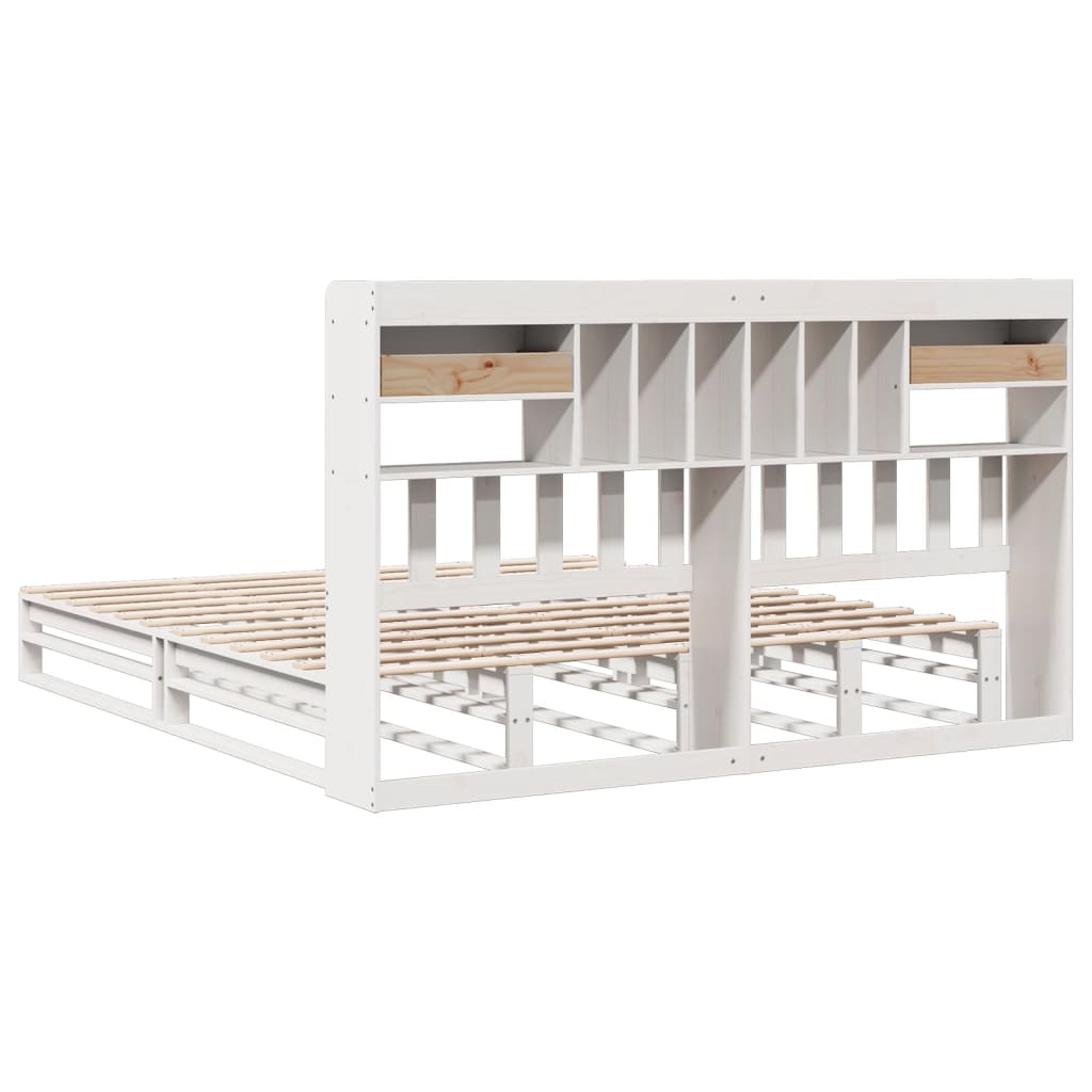 Bookcase Bed without Mattress White 180x200 cm Super King Solid Wood Pine