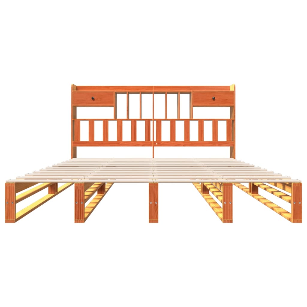 Bookcase Bed without Mattress Wax Brown 200x200 cm Solid Wood Pine