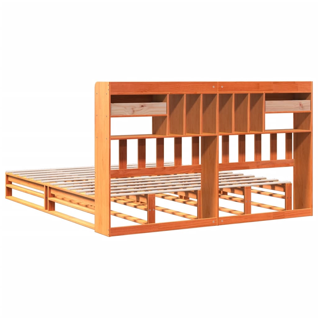 Bookcase Bed without Mattress Wax Brown 200x200 cm Solid Wood Pine