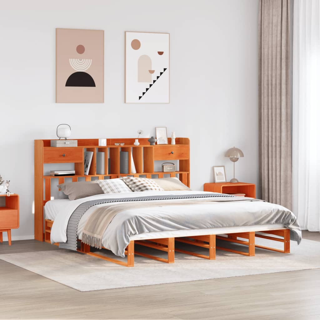 Bookcase Bed without Mattress Wax Brown 200x200 cm Solid Wood Pine