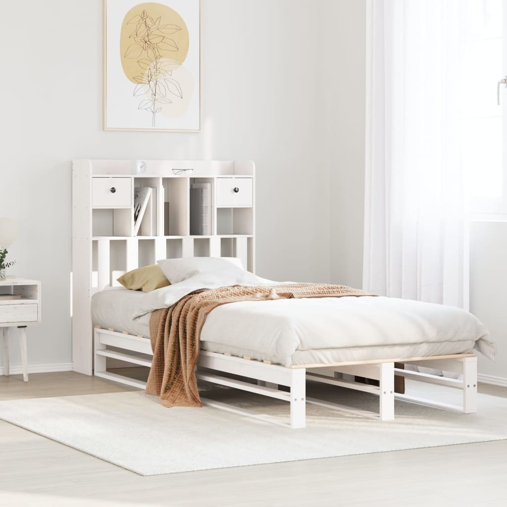 Bookcase Bed without Mattress White 75x190 cm Small Single Solid Wood Pine