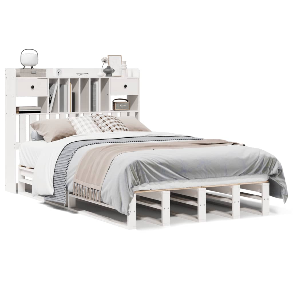 Bookcase Bed without Mattress White 135x190 cm Double Solid Wood Pine