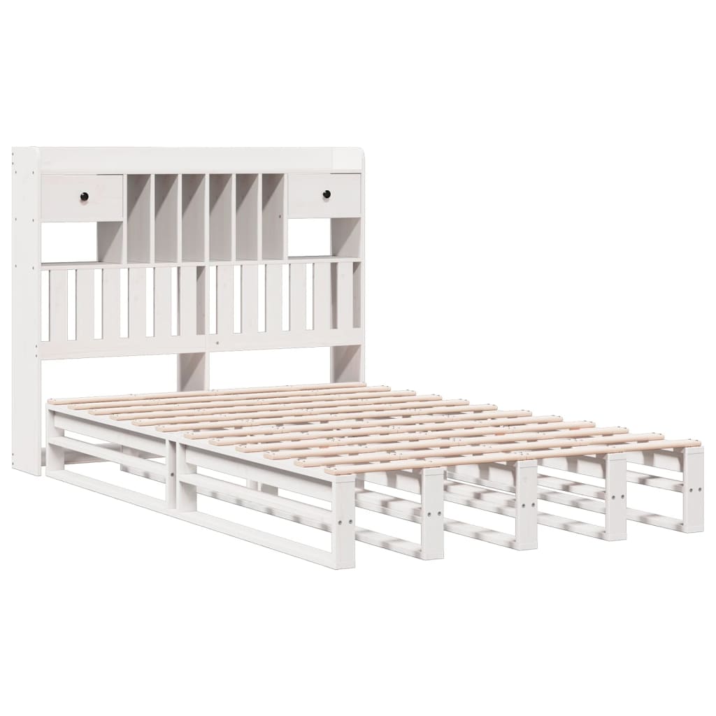 Bookcase Bed without Mattress White 135x190 cm Double Solid Wood Pine