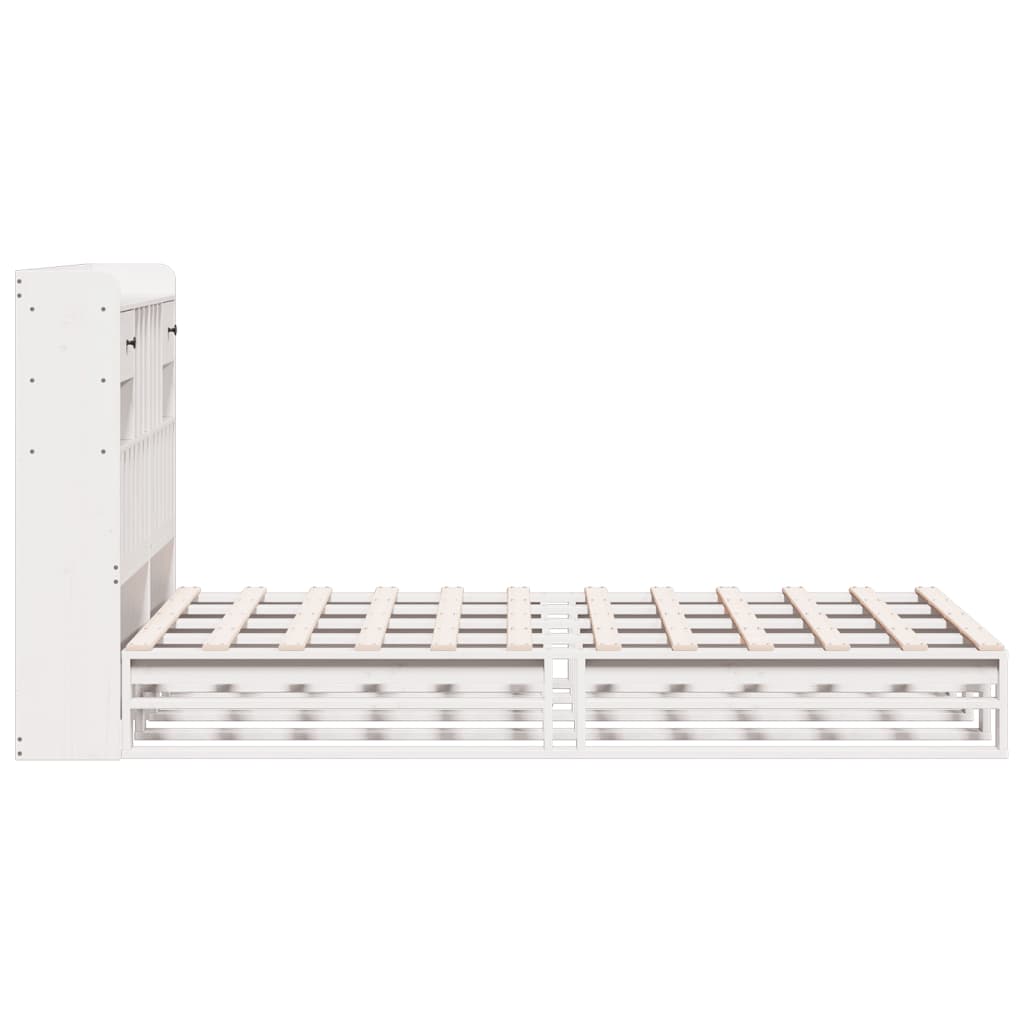 Bookcase Bed without Mattress White 135x190 cm Double Solid Wood Pine