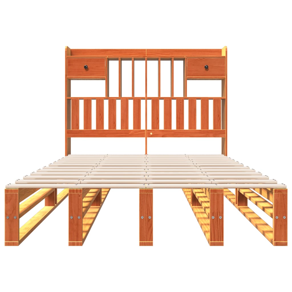 Bookcase Bed without Mattress Wax Brown 135x190 cm Double Solid Wood Pine
