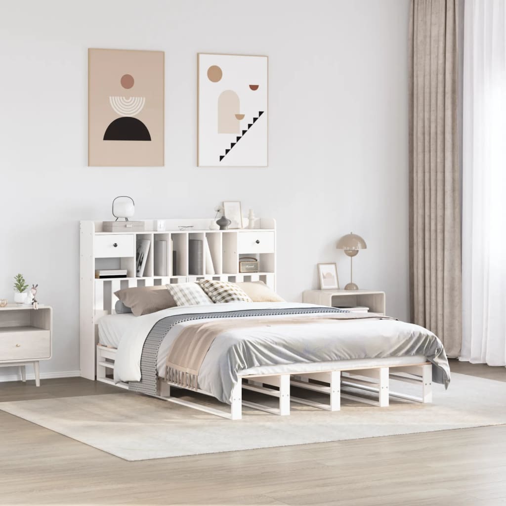 Bookcase Bed without Mattress White 140x190 cm Solid Wood Pine