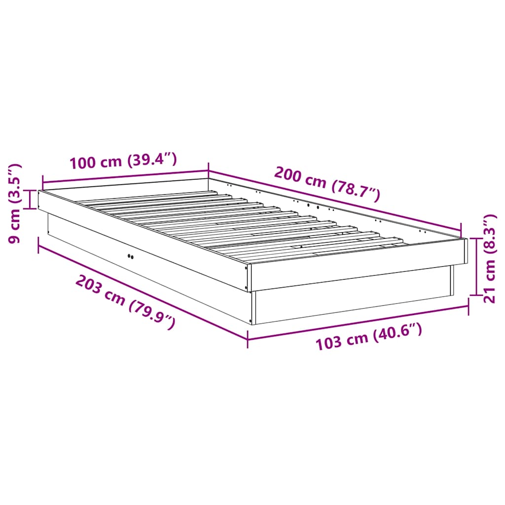 Bed Frame Without Mattress 100x200 cm Solid Oak Wood