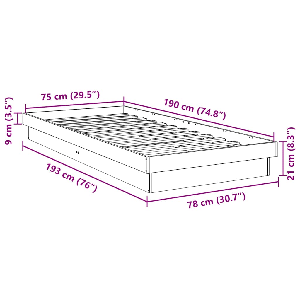 Bed Frame Without Mattress 75x190 cm Solid Oak Wood