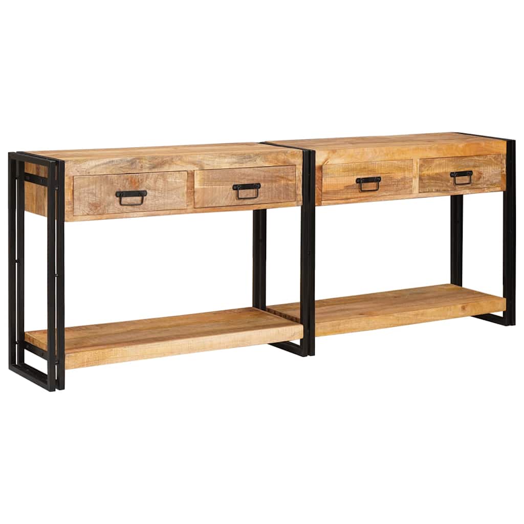 Console Table with Drawer 2 pcs Brown Solid rough mango wood