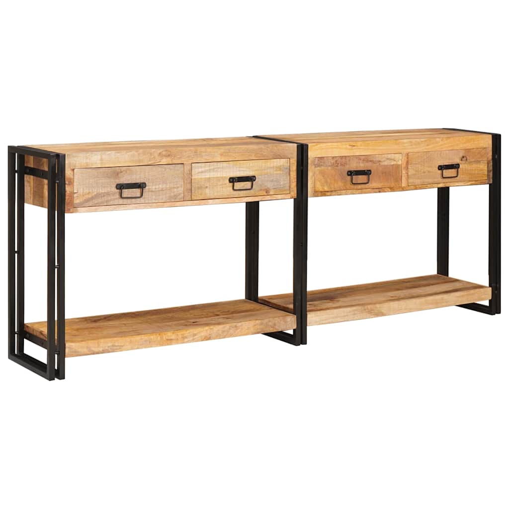 Console Table with Drawer 2 pcs Brown Solid rough mango wood