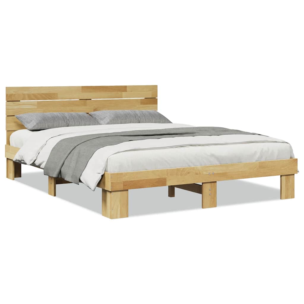 Bed Frame with Headboard without Mattress 140x190 cm Solid Wood Oak