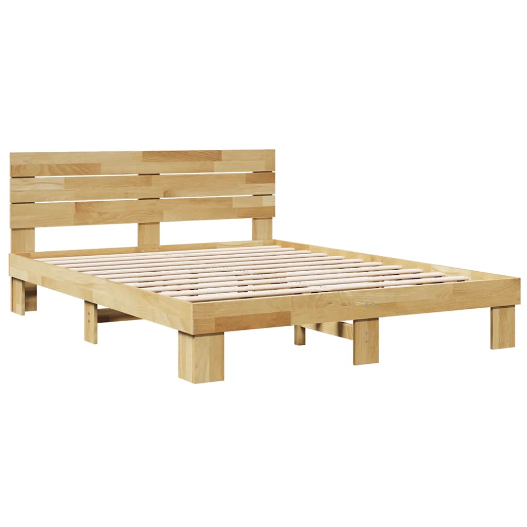 Bed Frame with Headboard without Mattress 140x190 cm Solid Wood Oak