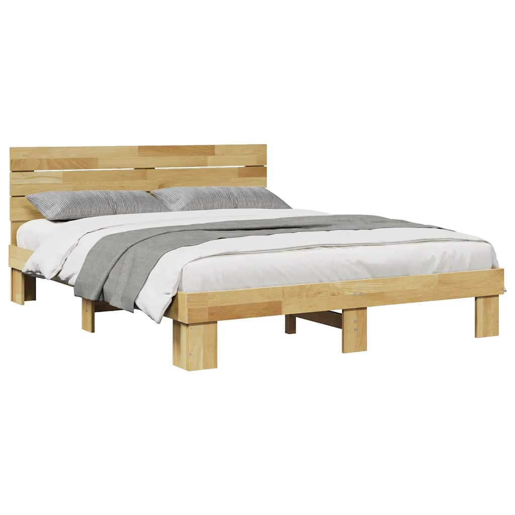 Bed Frame with Headboard without Mattress 140x190 cm Solid Wood Oak