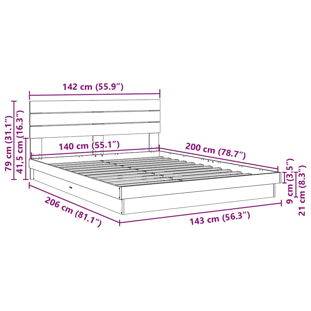 Bed Frame with Headboard without Mattress 140x200 cm Solid Wood Oak