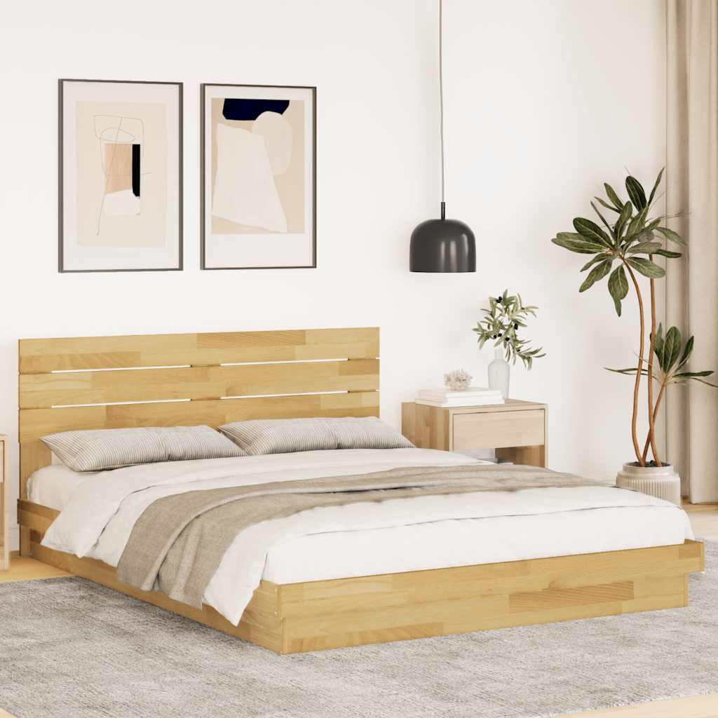 Bed Frame with Headboard without Mattress 140x200 cm Solid Wood Oak