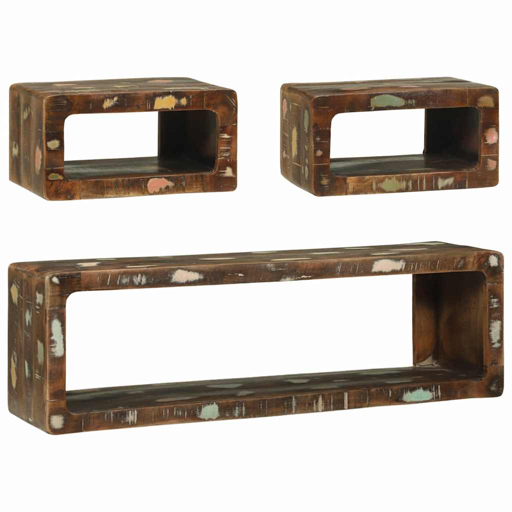 TV Cabinet Set with Shelf 3 pcs Multicolour Solid Reclaim wood