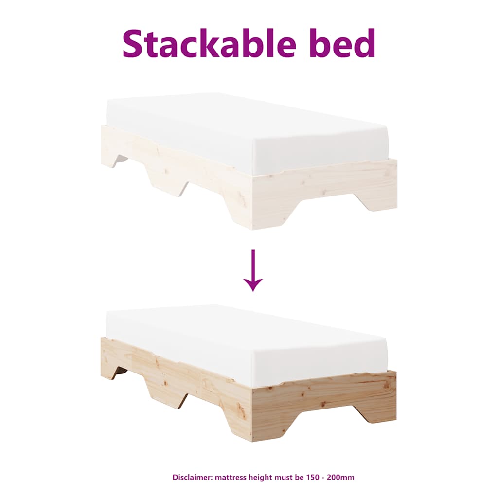 Bed Frame No Mattress Stackable 100x200 cm Solid Wood