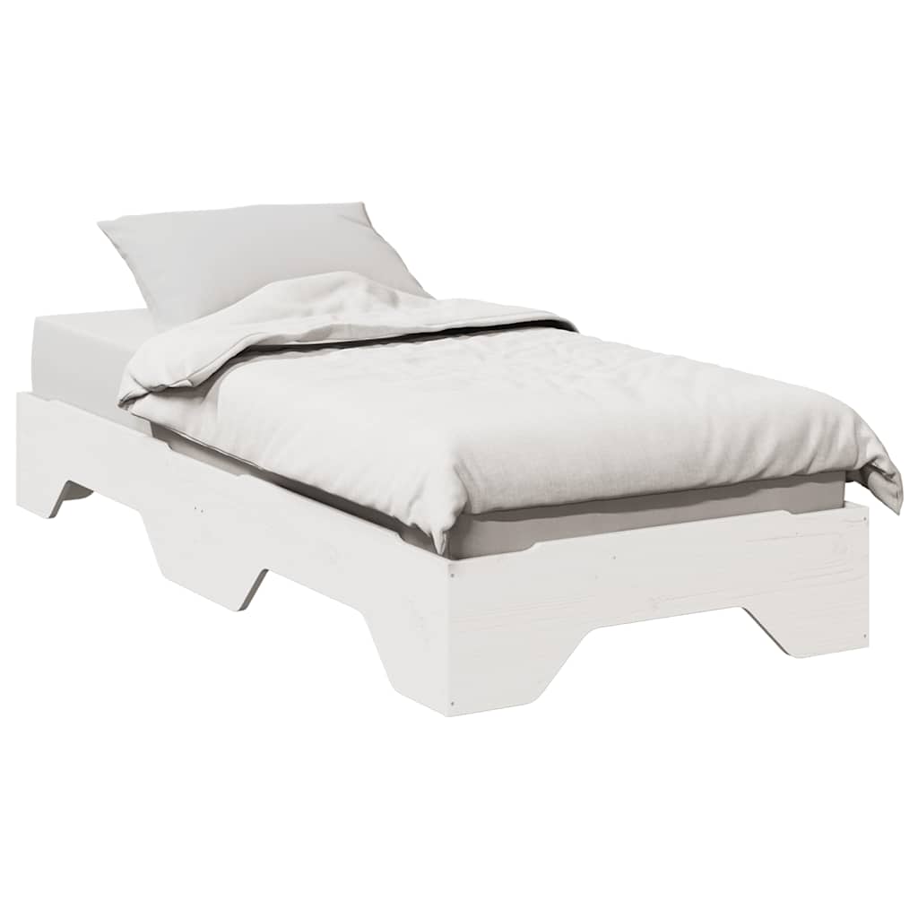 Bed Frame No Mattress Stackable White 100x200 cm Solid Wood