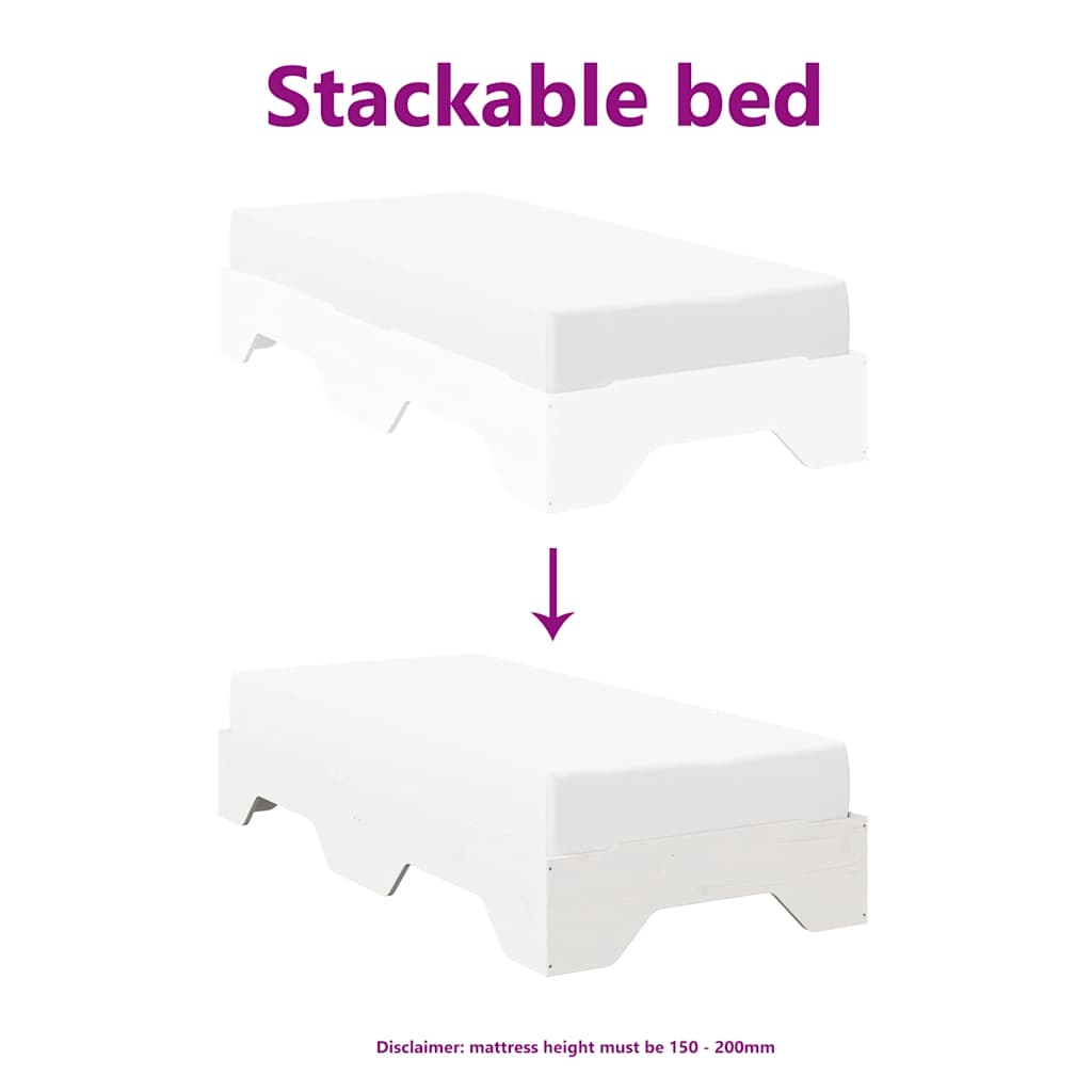 Bed Frame No Mattress Stackable White 80x200 cm Solid Wood
