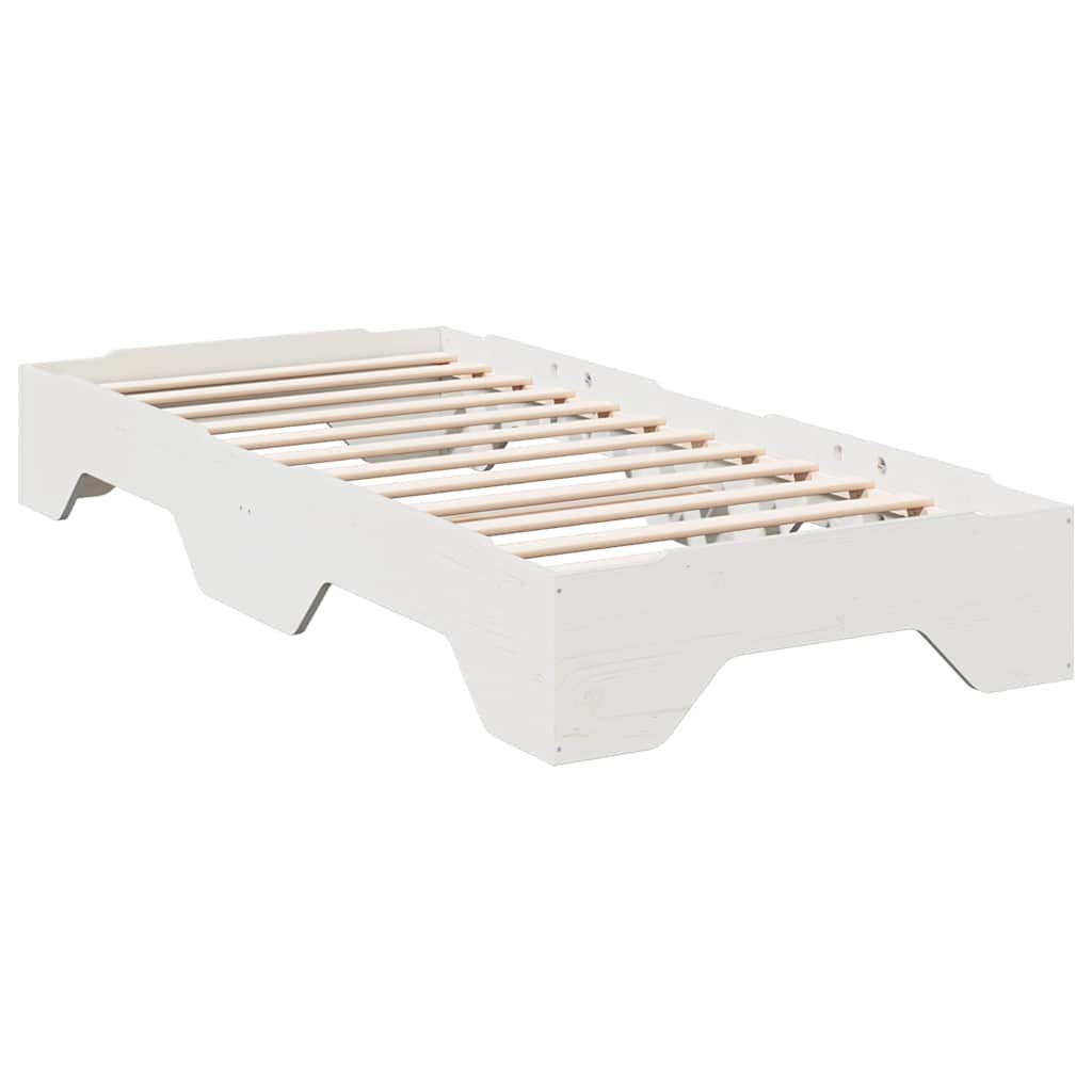 Bed Frame No Mattress Stackable White 90x190 cm Single Solid Wood
