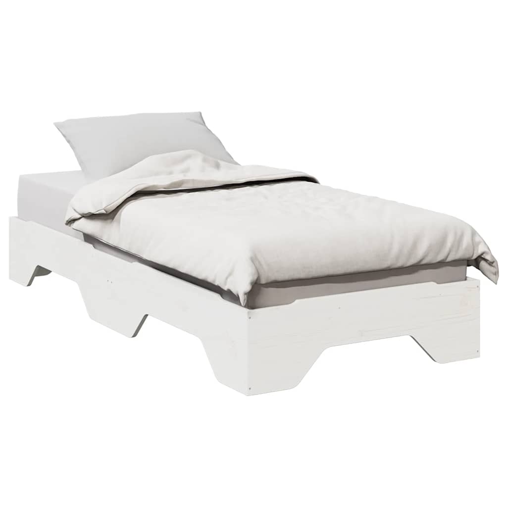 Bed Frame No Mattress Stackable White 90x190 cm Single Solid Wood