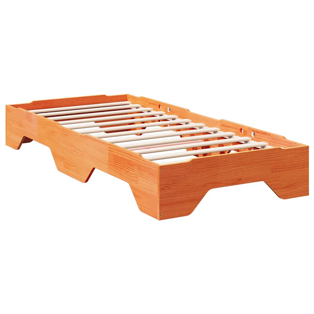 Bed Frame No Mattress Stackable Wax Brown 90x190 cm Single Solid Wood