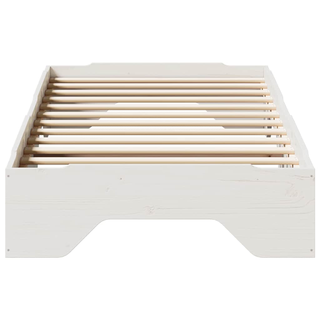 Bed Frame No Mattress Stackable White 75x190 cm Small Single Solid Wood