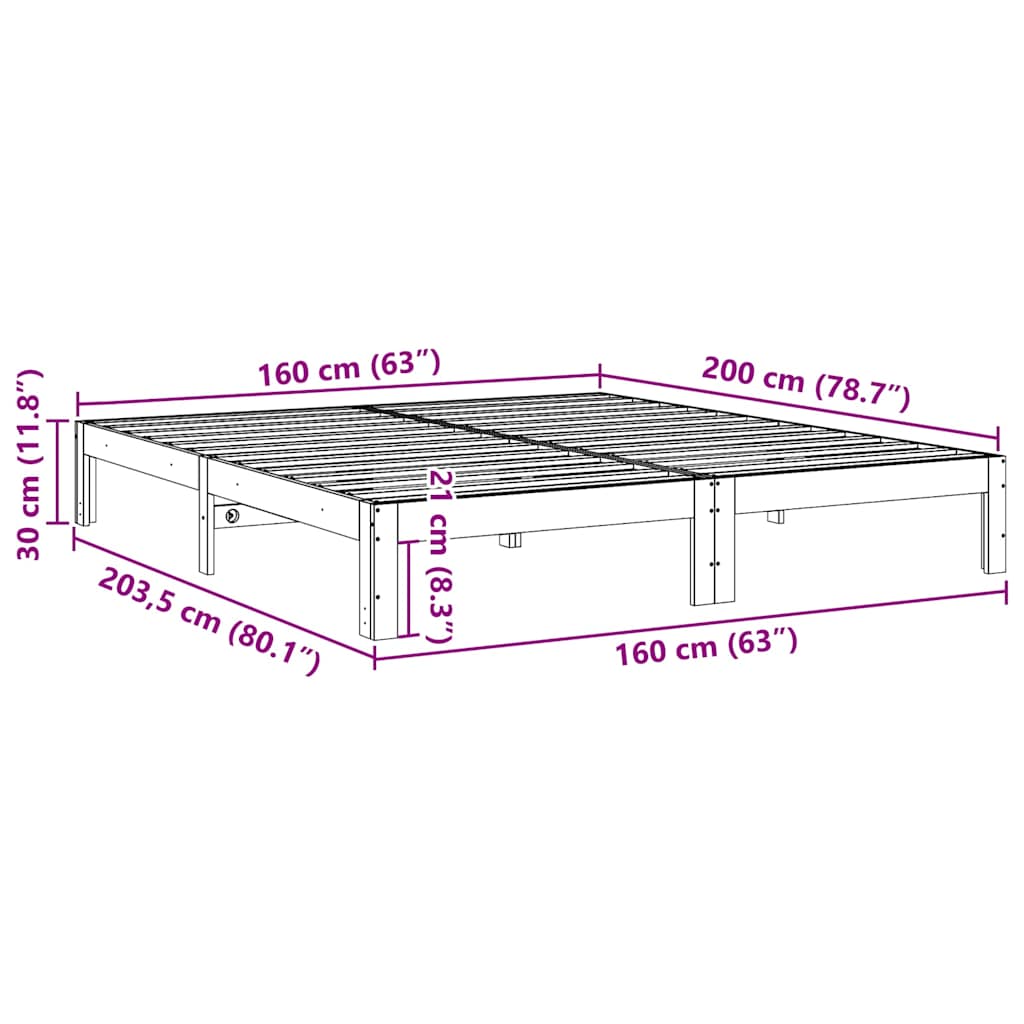 Bed Frame without Mattress White 160x200 cm Solid Wood Pine