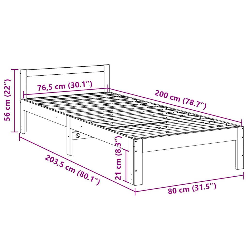 Bed Frame without Mattress White 80x200 cm Solid Wood Pine