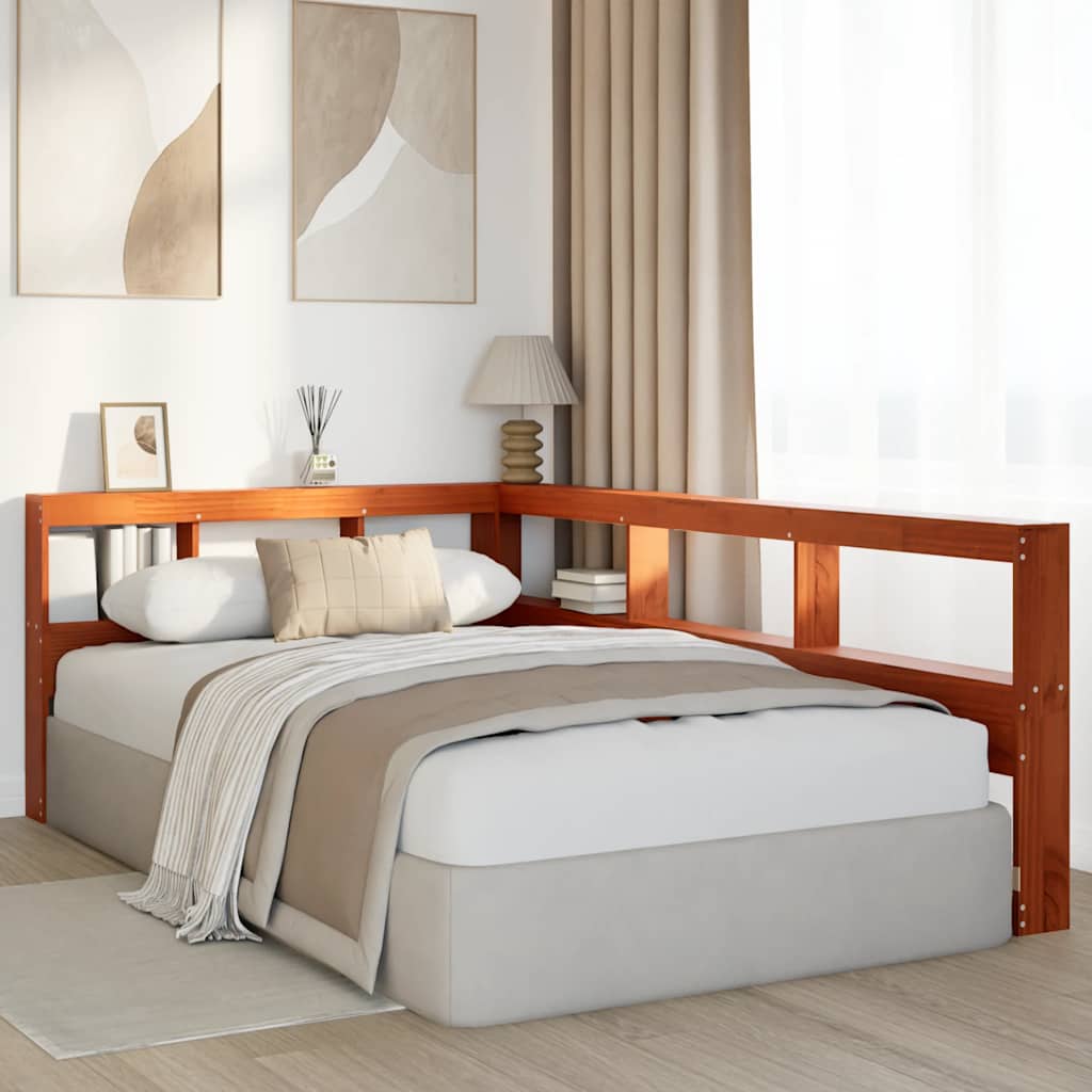 Bookcase Headboard L-Shaped Wax Brown 120 cm Solid Wood Pine
