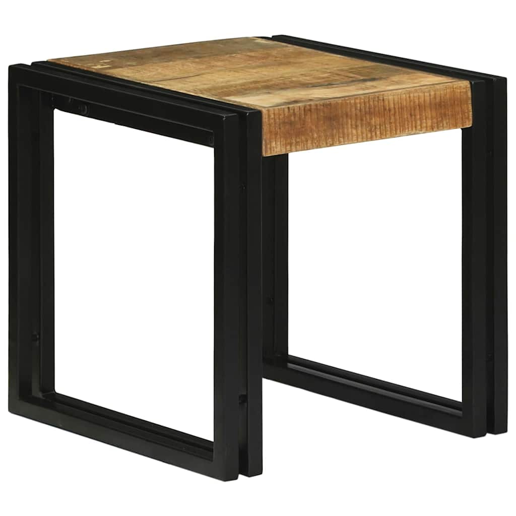 Nesting Table 3 pcs Brown and black Solid rough mango wood