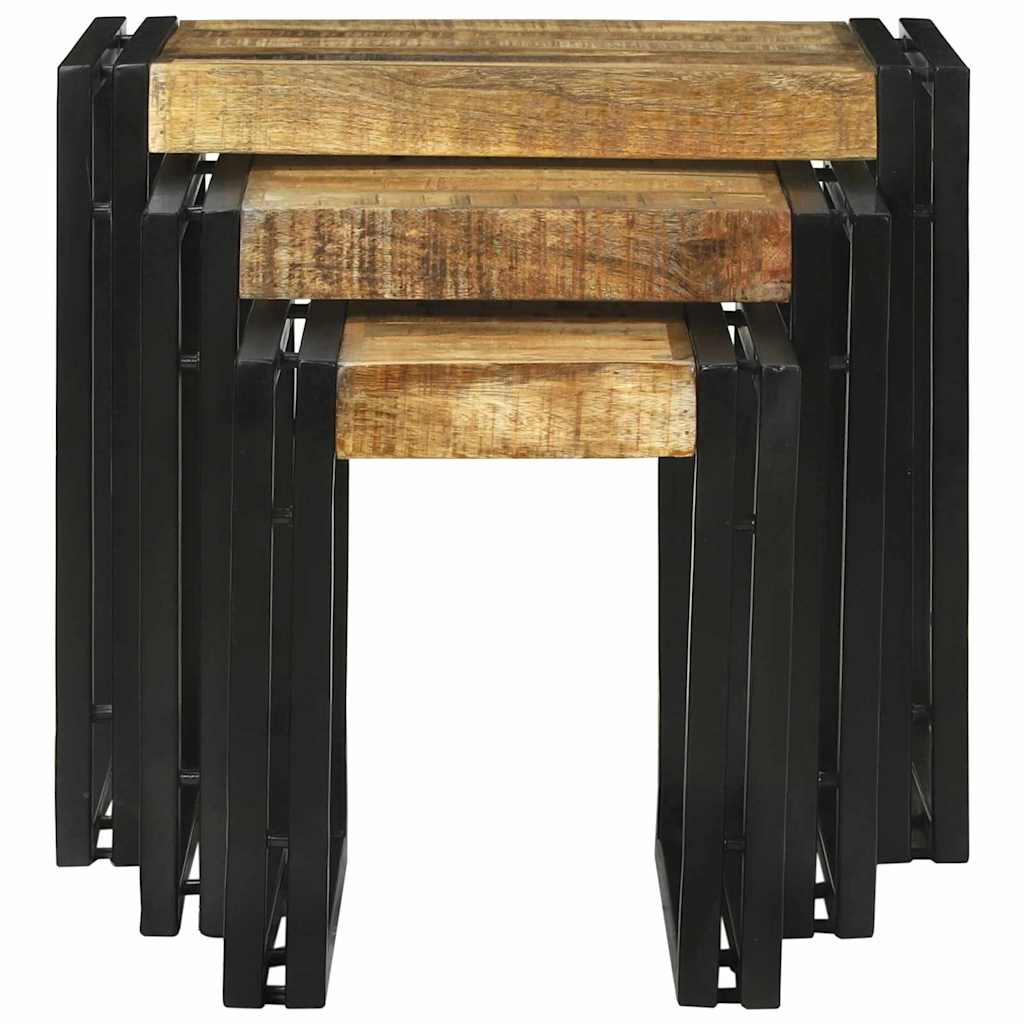 Nesting Table 3 pcs Brown and black Solid rough mango wood