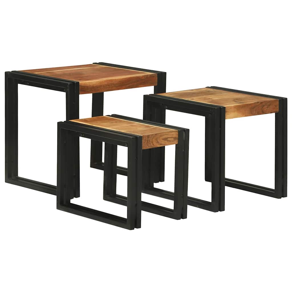 Nesting Table 3 pcs Solid acacia wood and a metal