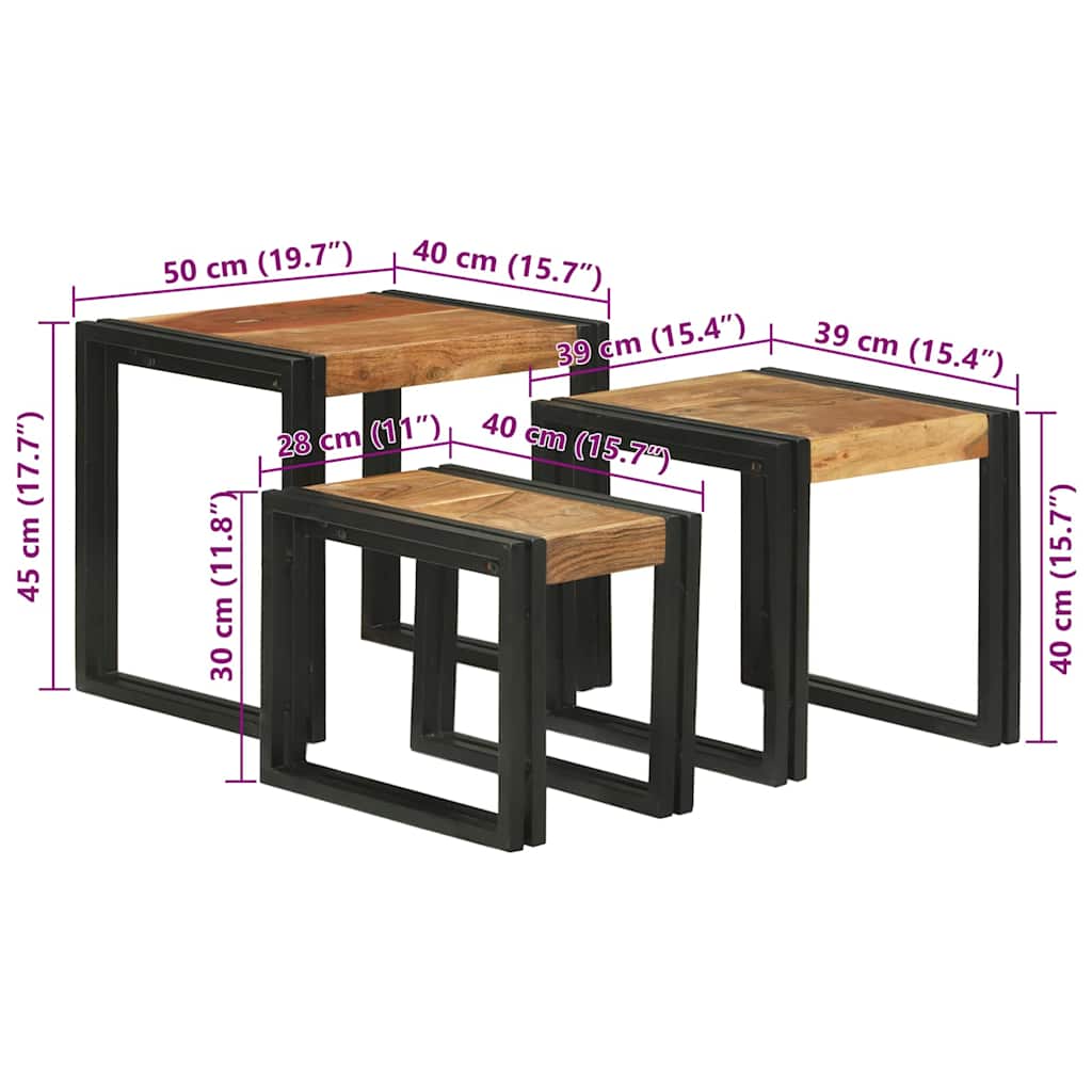 Nesting Table 3 pcs Solid acacia wood and a metal