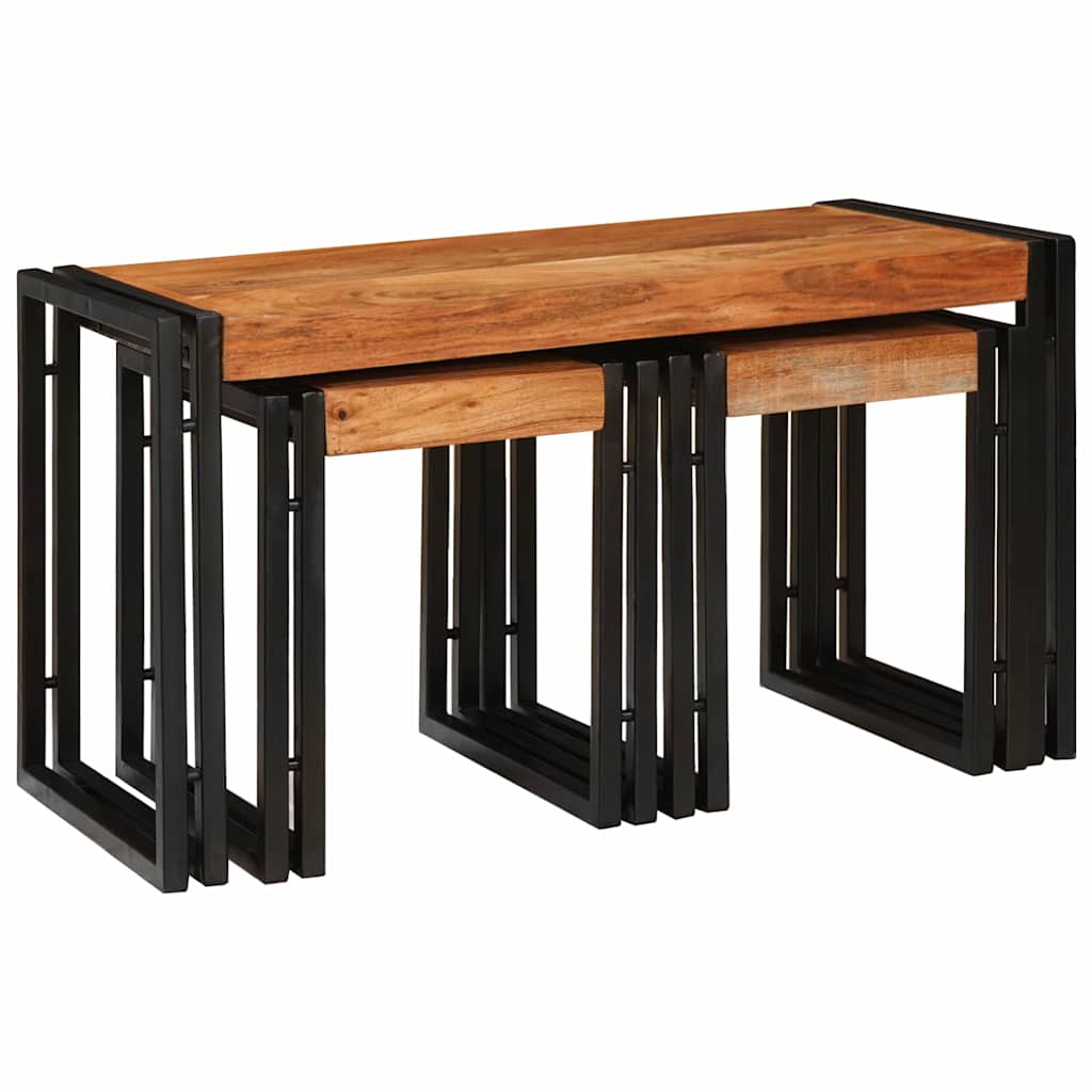 End Tables Brown and black Solid Acacia wood