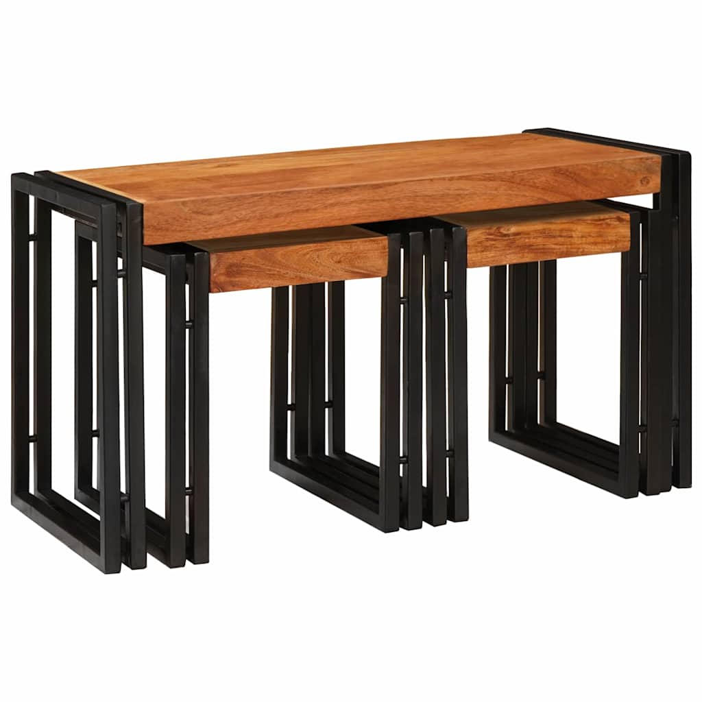 End Tables Brown and black Solid Acacia wood