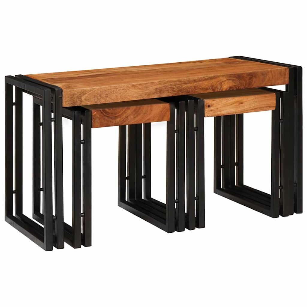 End Tables Brown and black Solid Acacia wood